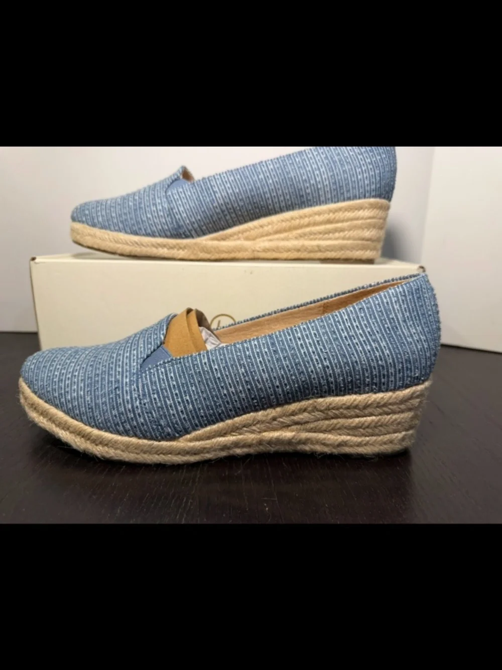 LifeStride Kamilla Espadrille Wedge Slip On Shoes Mid Blue Denim Womans 10M